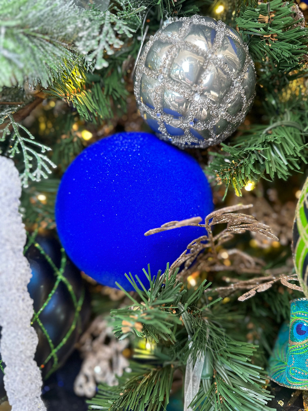Blue Flocked Ball Ornament